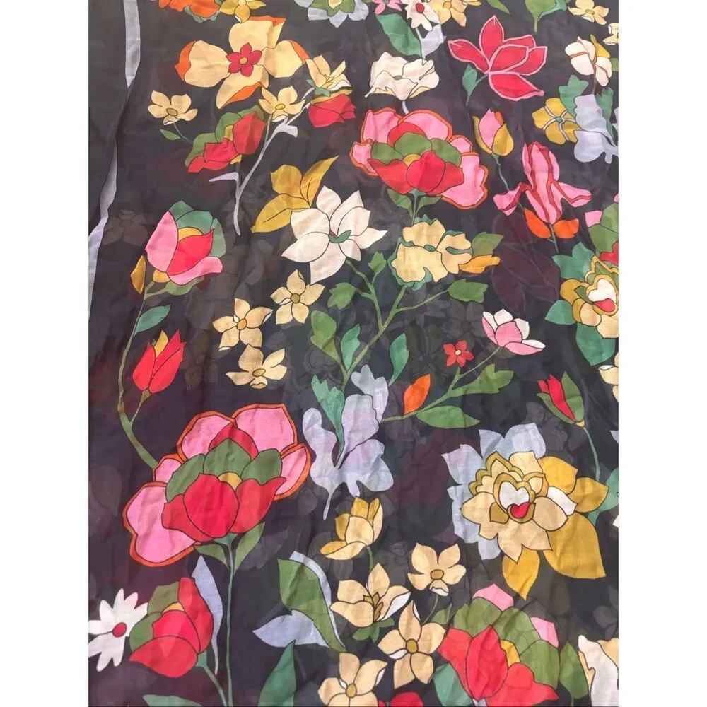 Kate Spade New York Floral Oblong Silk Cotton Scarf | Navy Botanical Garden Wrap